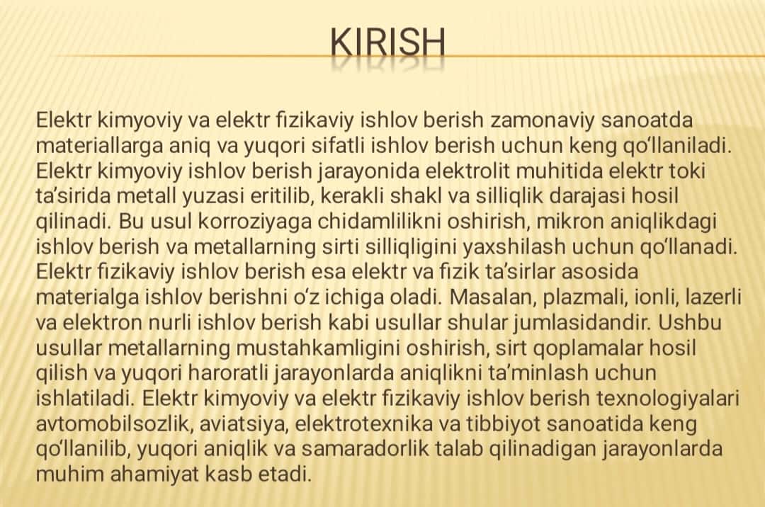 Elektr kimyoviy va elektr fizikaviy ishlov berish