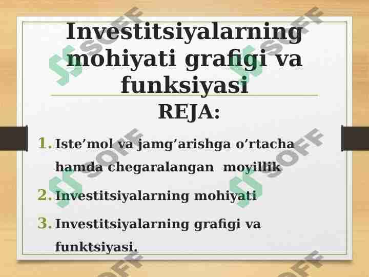 Investitsiyalarning mohiyati grafigi va funksiyasi