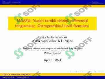 Yuqori tartibli chiziqli differensial tenglamalar. Ostrogradskiy-Liuvill formulasi