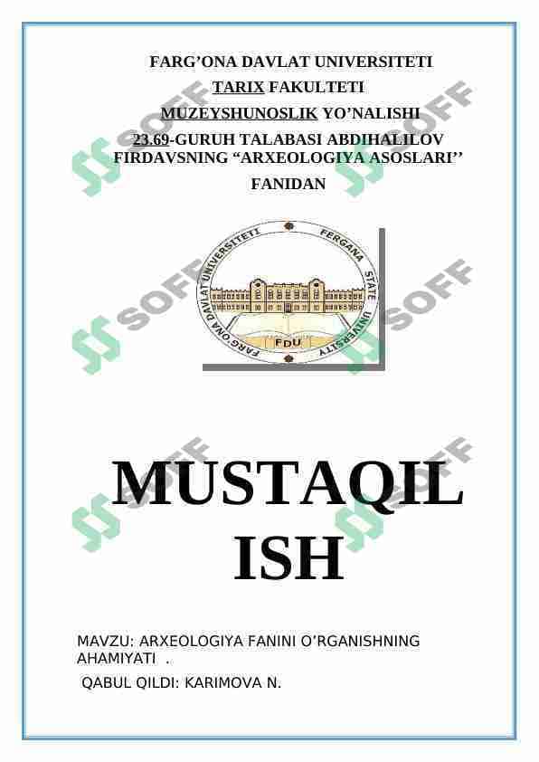 ARXEOLOGIYA FANINI O'RGANISHNING AHAMIYATI