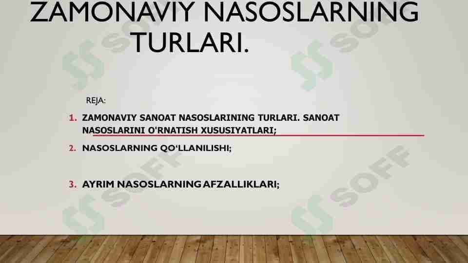 Zamonaviy nasoslarining turlari