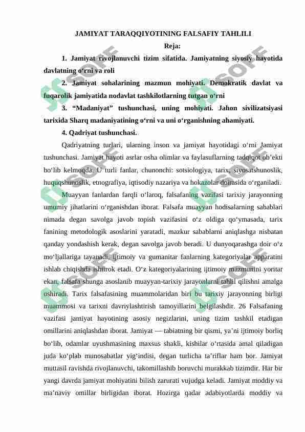 JAMIYAT TARAQQIYOTINING FALSAFIY TAHLILI