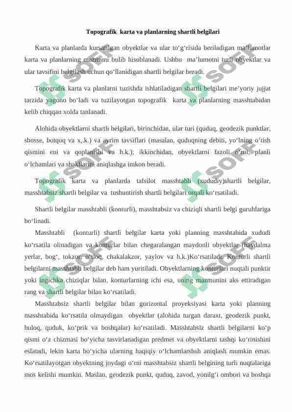 Topografik karta va planlarning shartli belgilari