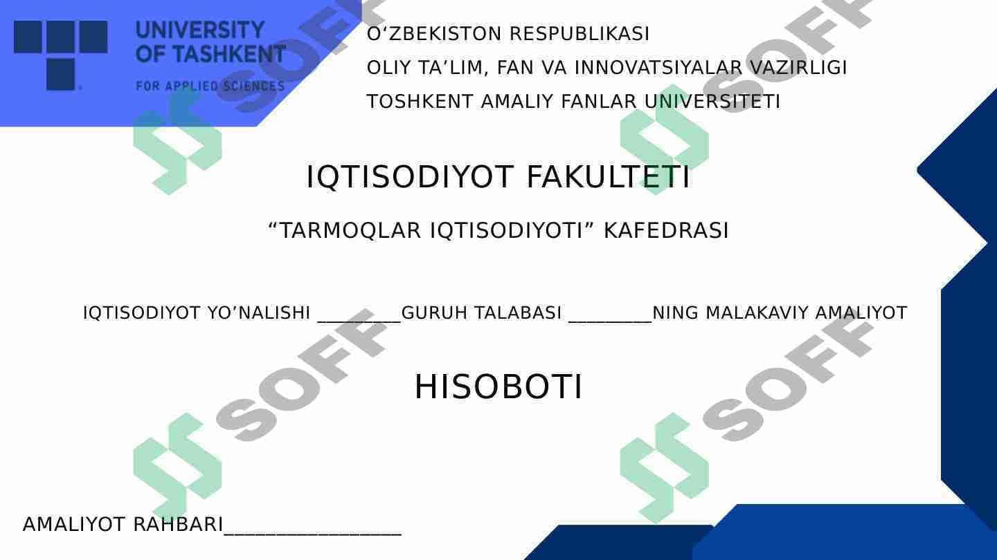 Yozgi amaliyot. Maktabgacha ta'lim muassasasida. Buxgalteriya bo'limi. Iqtisod yo'nalishi