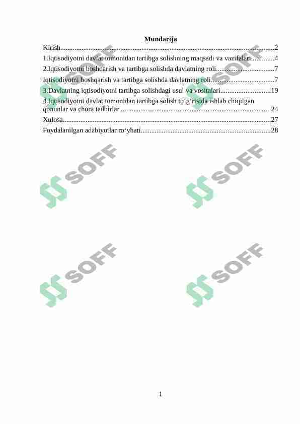 Iqtisodiyotni davlat tomonidan tartibga solish uning vositalari va usullari