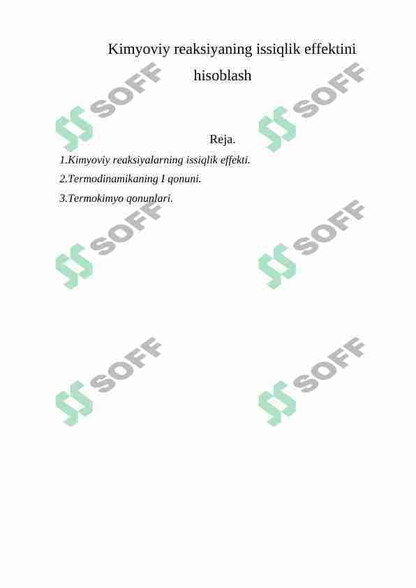 Kimyoviy reaksiyaning issiqlik effektini hisoblash