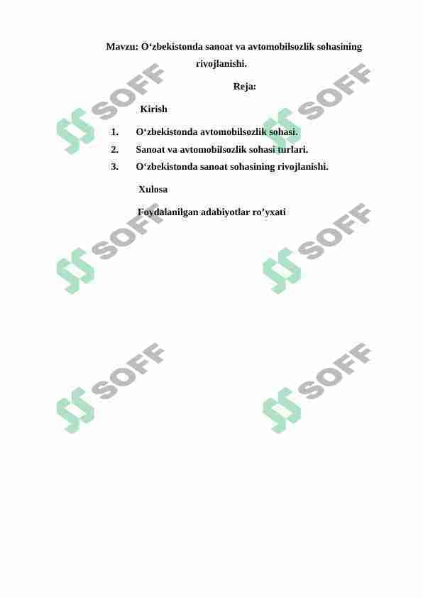 O‘zbekistonda sanoat va avtomobilsozlik sohasining rivojlanishi