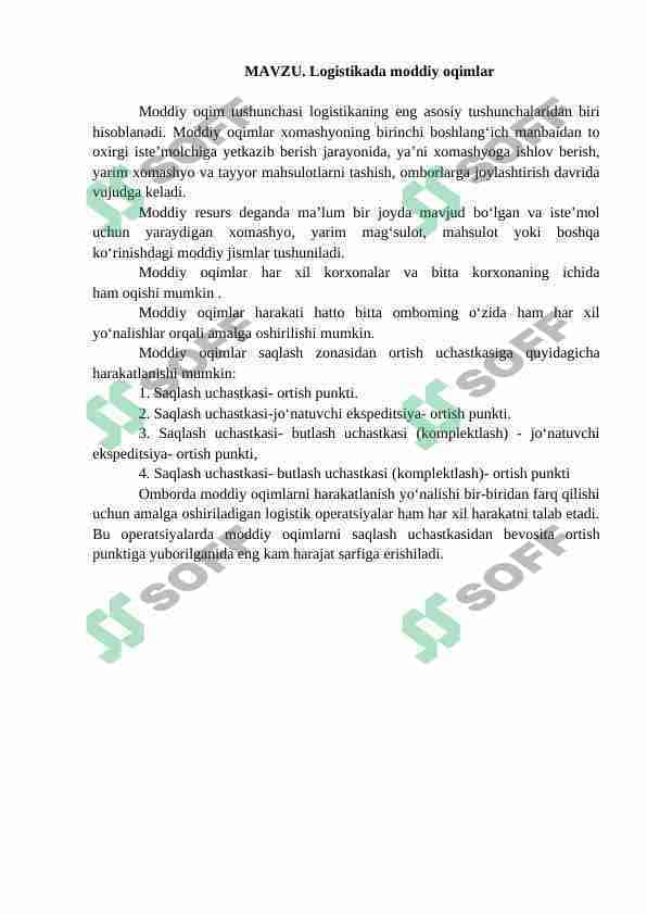 logistikada moddiy oqimlar (qisqacha)