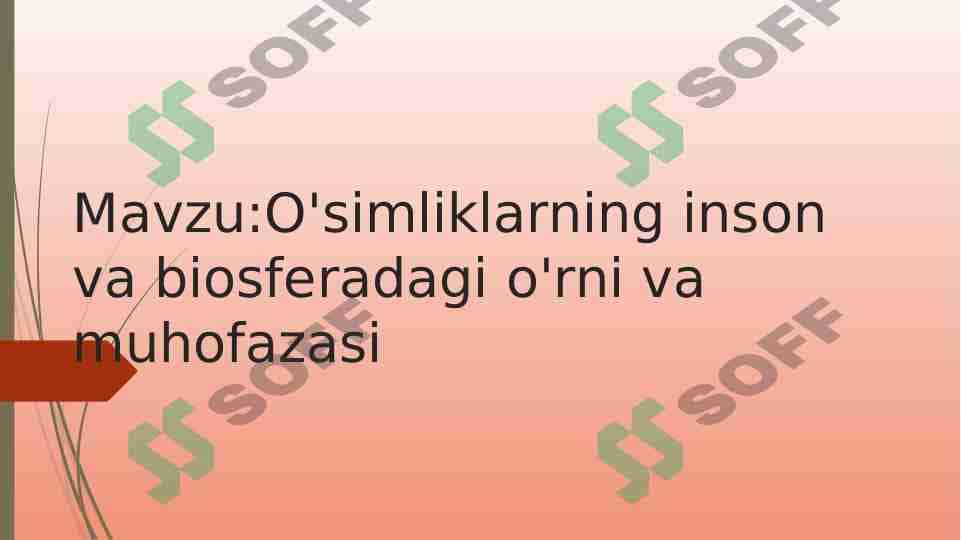 O'simliklarning inson va biosferadagi o'rni va muhofazasi