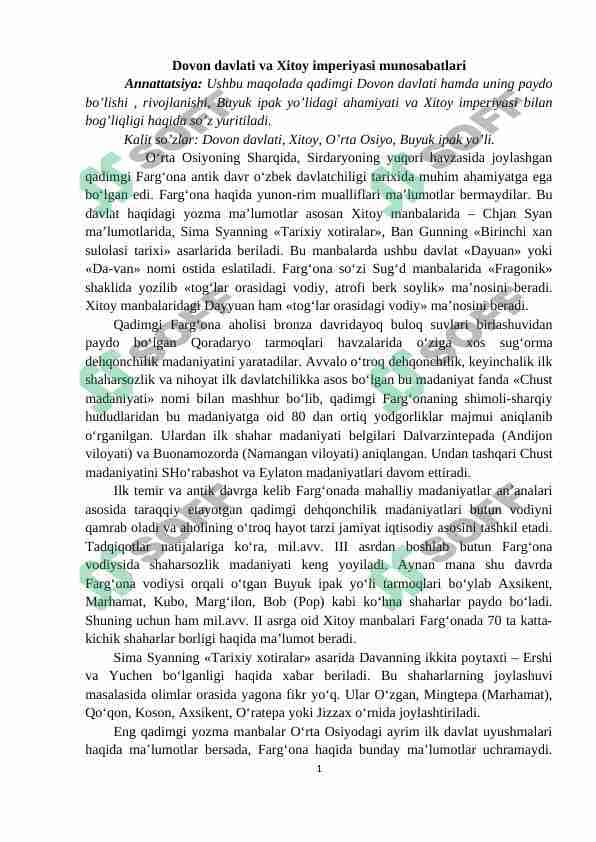 Dovon davlati va Xitoy imperiyasi munosabatlari