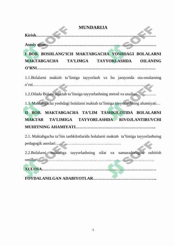 Boshlang’ich maktabgacha yoshdagi bolalarni maktabgacha ta’lim sharoitlariga moslashtirish xususiyatlari