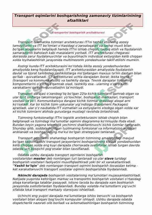 Transport oqimlarini boshqarishning zamonaviy tizimlarinining afzalliklari