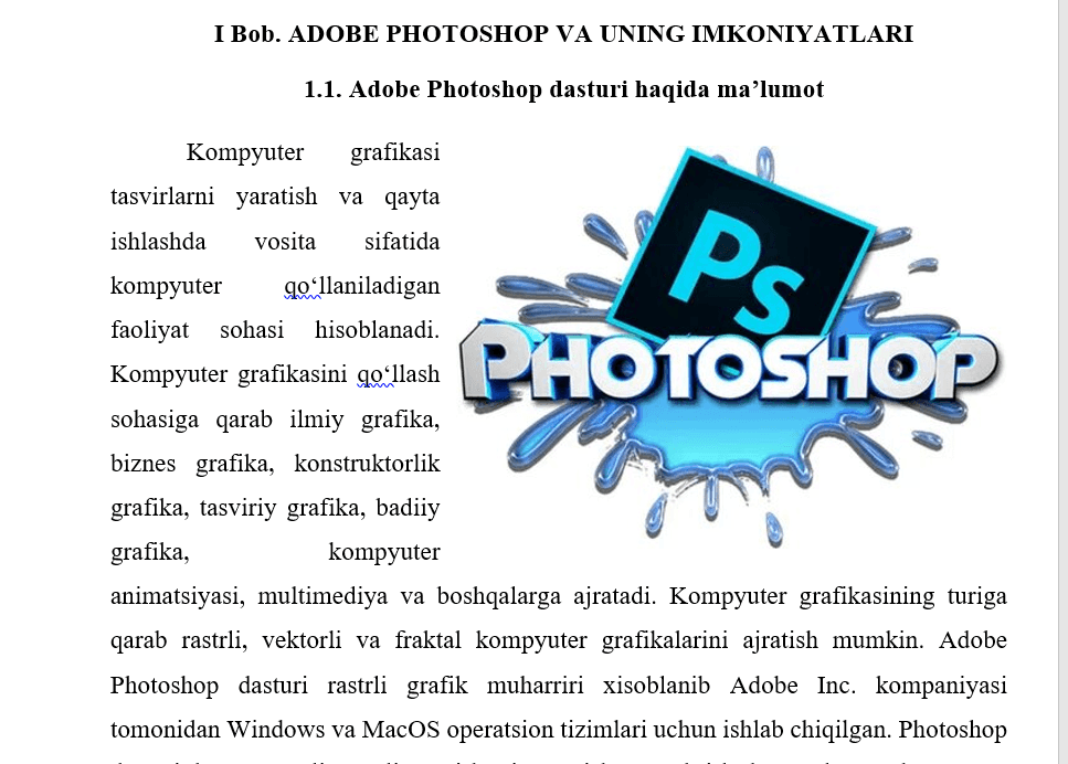 Photoshop dasturiy paketi va uning imkoniyatlaridan amaliy darslarda foydalanish