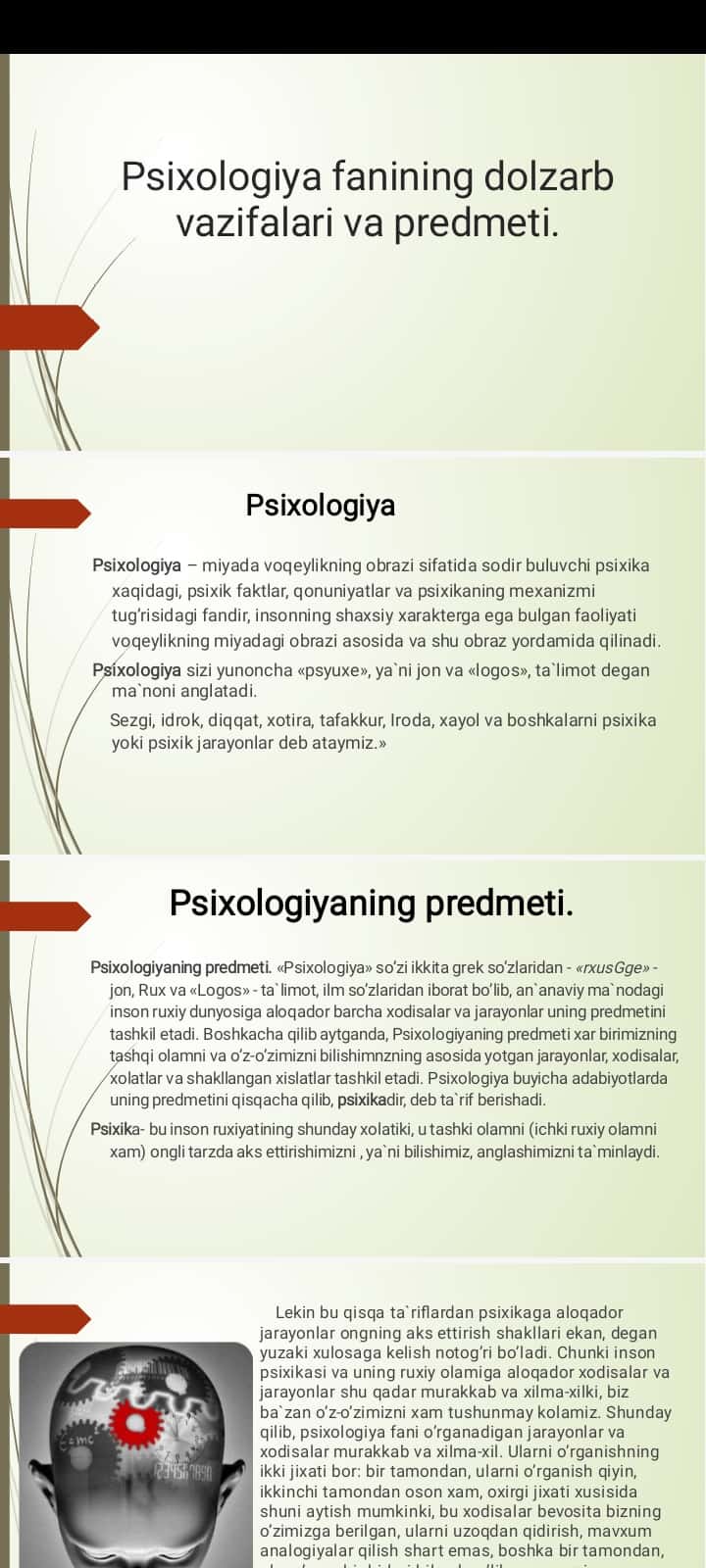 Psixologiya fanining dolzarb vazifalari va predmeti