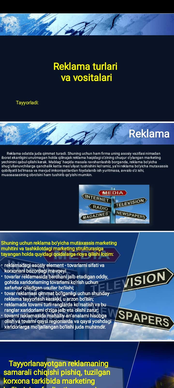 Reklama turlari va vositalari