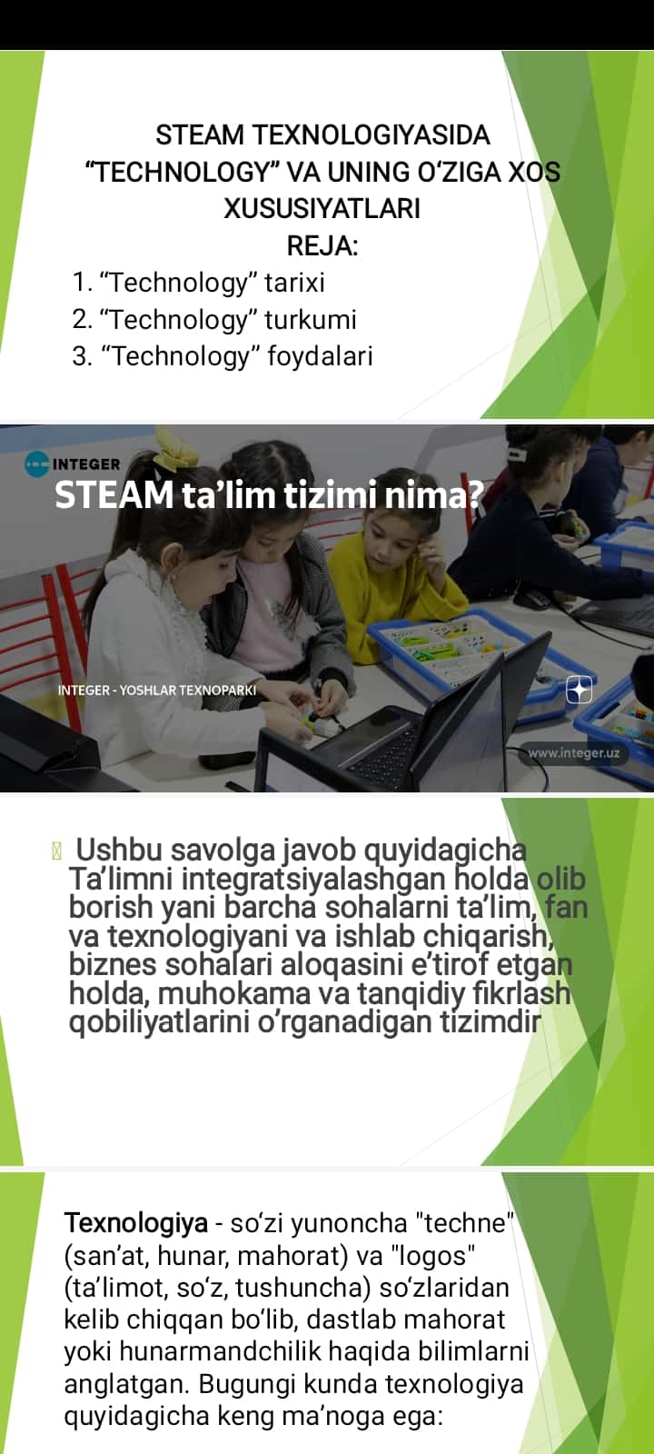 STEAM TEXNOLOGIYASIDA “TECHNOLOGY” VA UNING О‘ZIGA XOS XUSUSIYATLARI