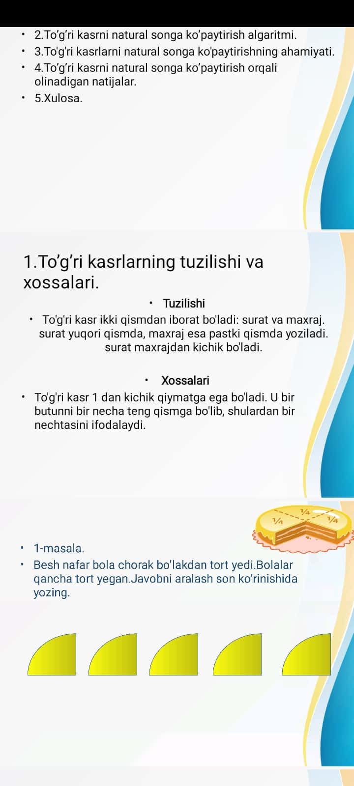 To'g'ri kasrlar slayd