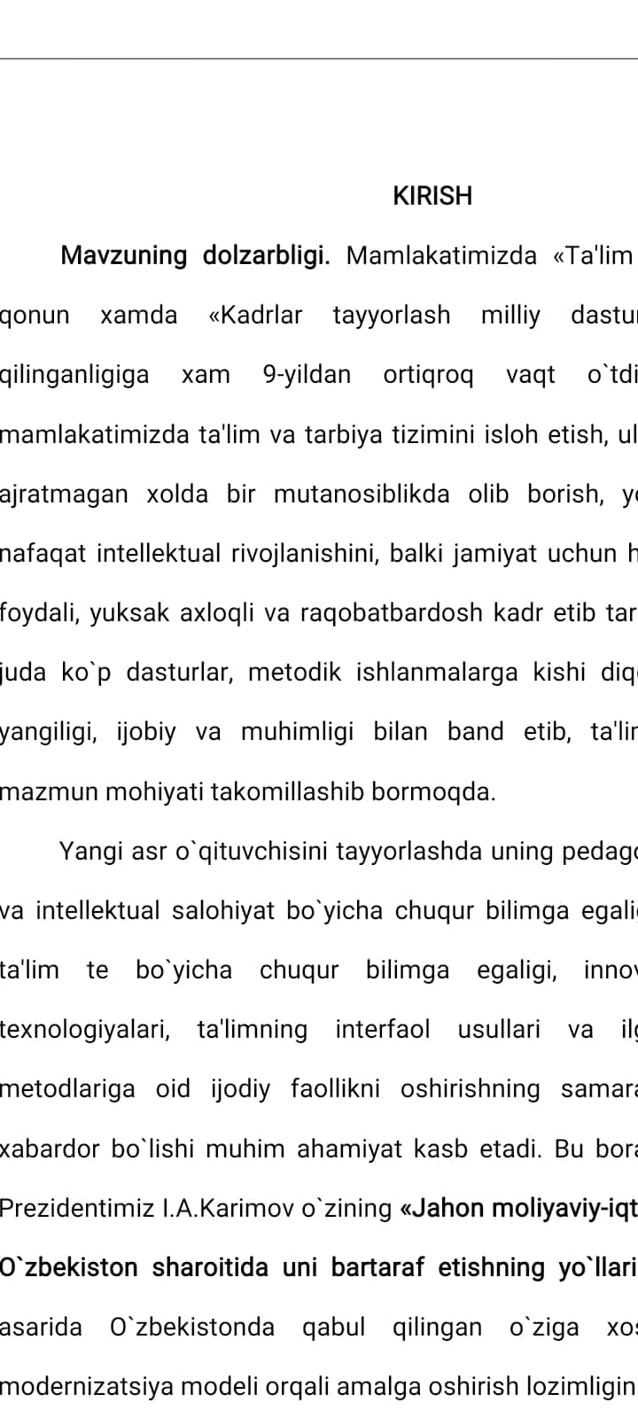 Boshlang`ich ona tili ta'limida diktant va uning turlari ustida ishlash mеtodikasi
