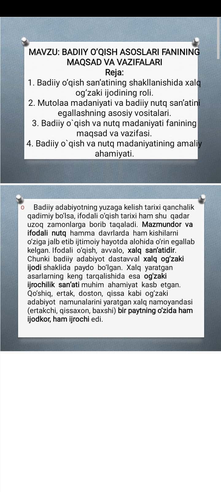 Badiiy o’qish asoslari fanining maqsad va vazifalari