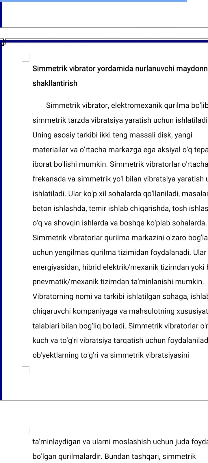 Simmetrik vibrator yordamida nurlanuvchi maydonni shakllantirish, nosimmetrik antenna yordamida nurlanuvchi maydonni shakllantirish