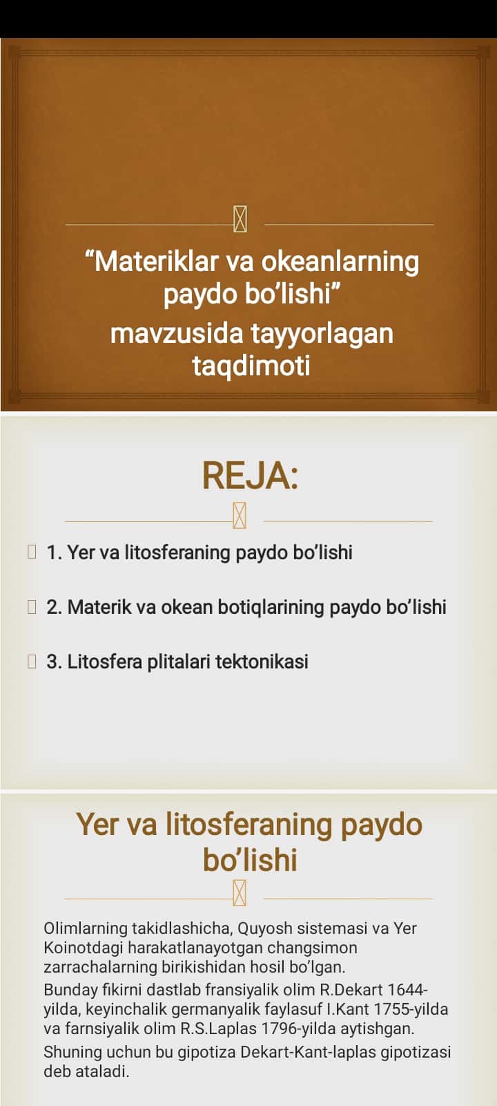 Materiklar va okeanlarning paydo bo’lishi