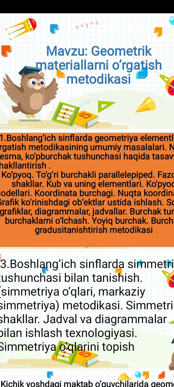 Geometrik materiallarni o’rgatish metodikasi