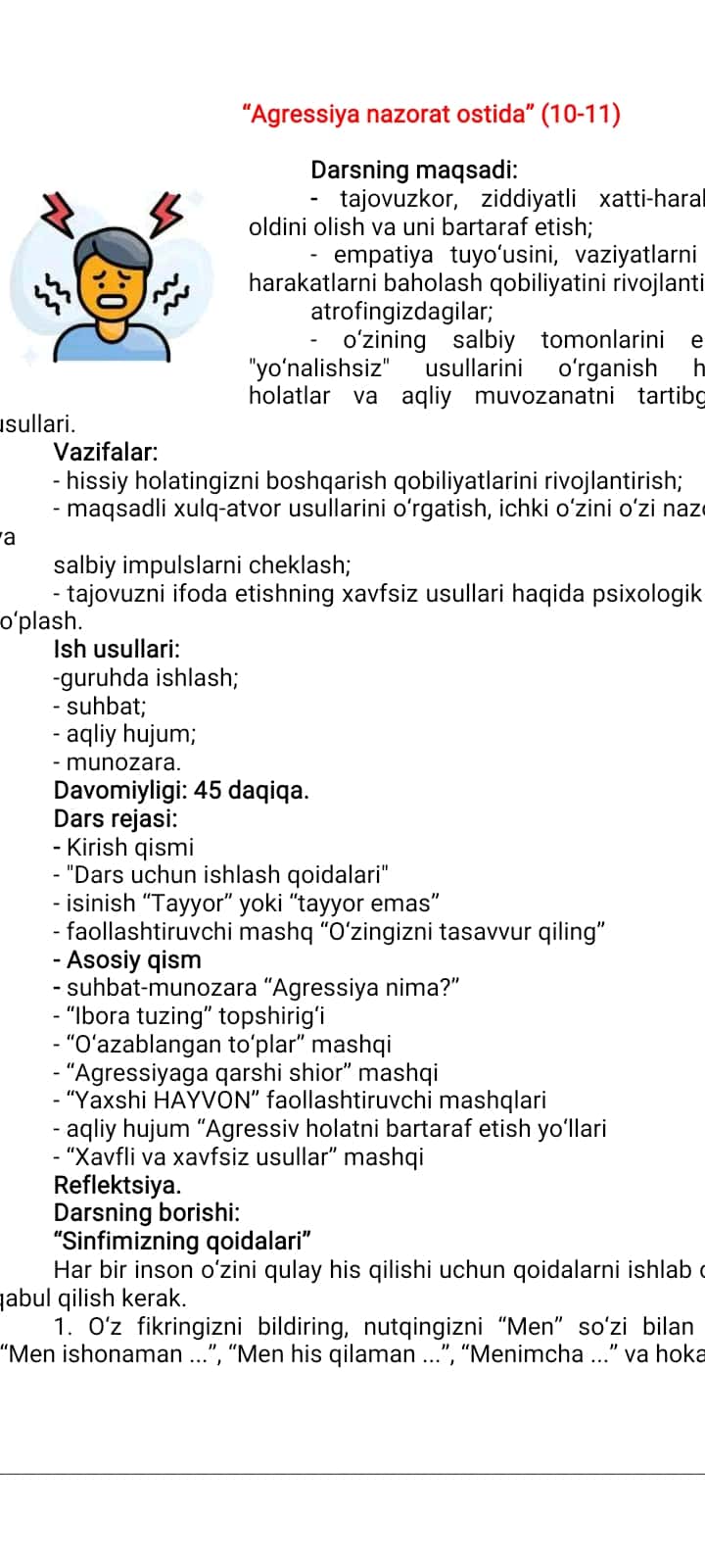 "Agressiya nazorat ostida" Trening ishlanma