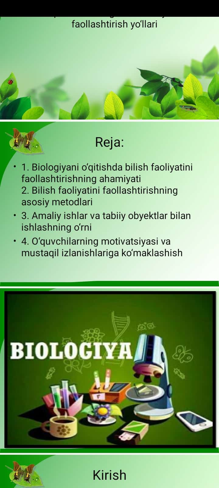 Biologiyani o‘qitishda o‘qituvchilarning bilish faoliyatini faollashtirish yo‘llari