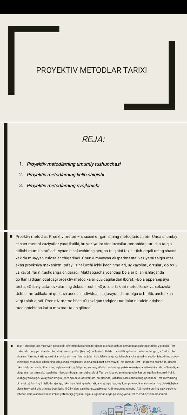 Proyektiv metodlar tarixi