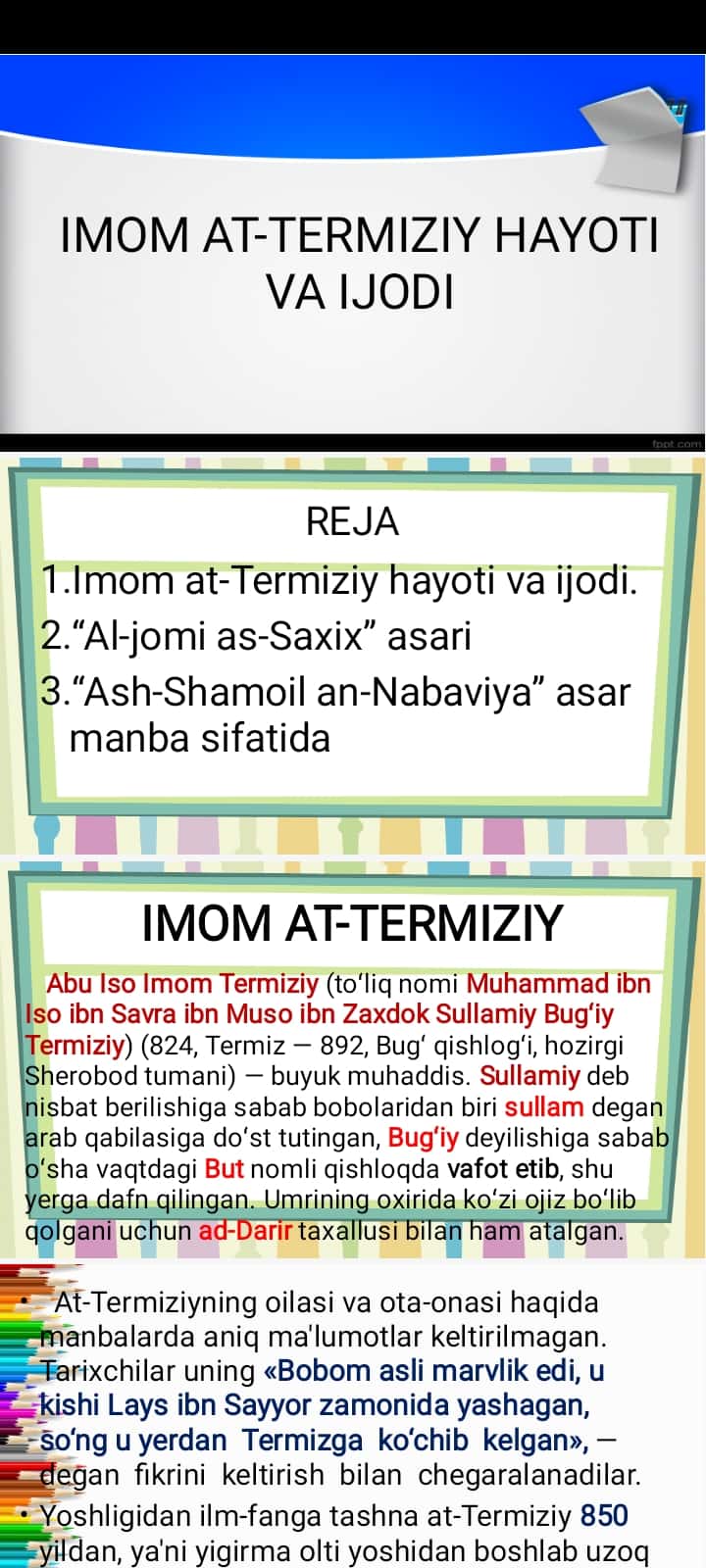 IMOM AT-TERMIZIY HAYOTI VA IJODI