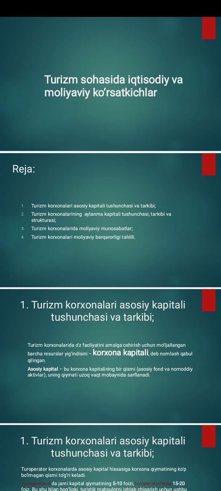 Turizm sohasida iqtisodiy va moliyaviy kо‘rsatkichlar
