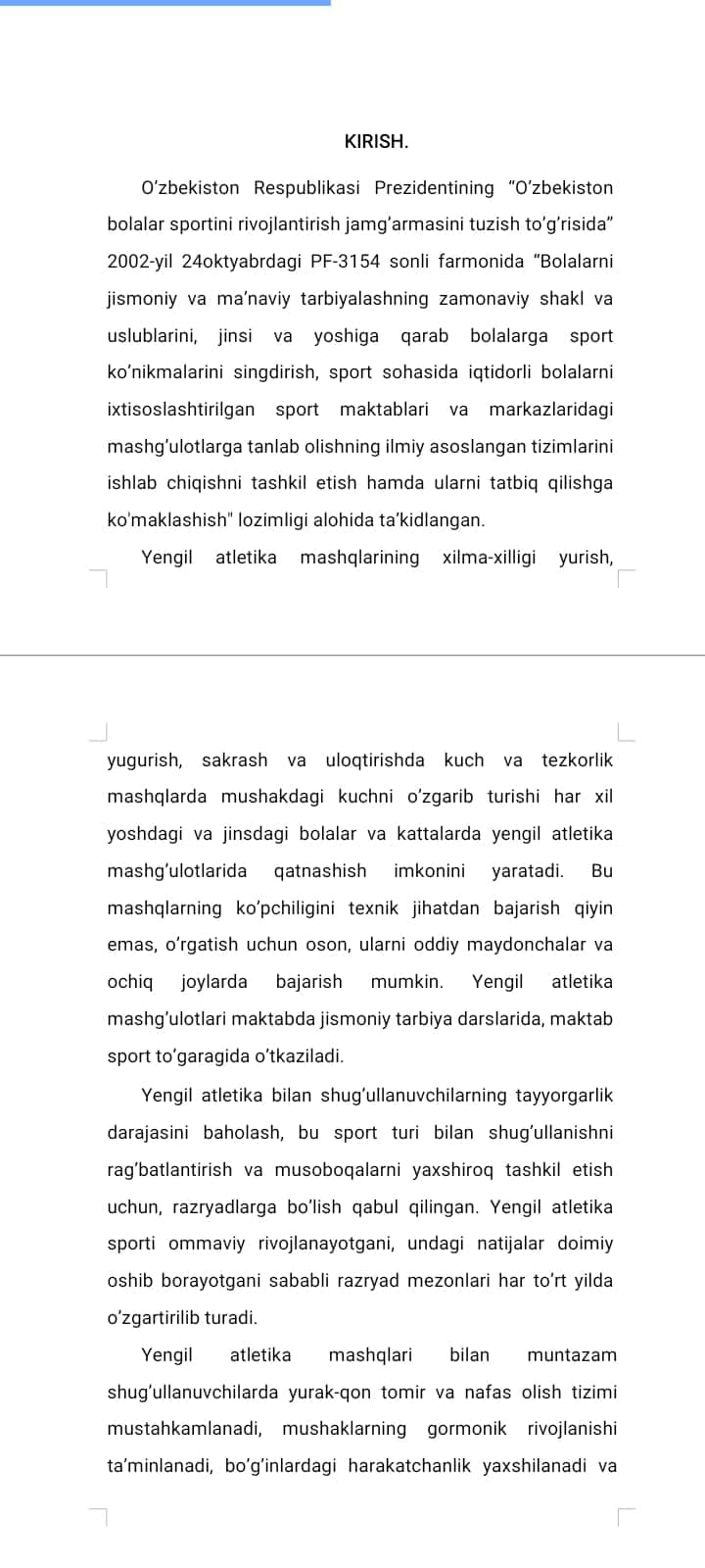 Jismoniy sifatlarini tarbiyalashda yingil atletika sport turining o'rni.