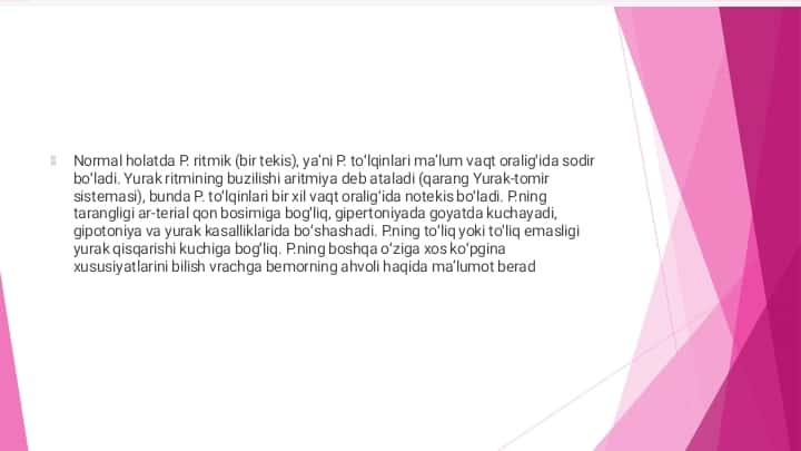 Arterial qon bosimi va perferik pulsni Tibbiyotda ahamiyati