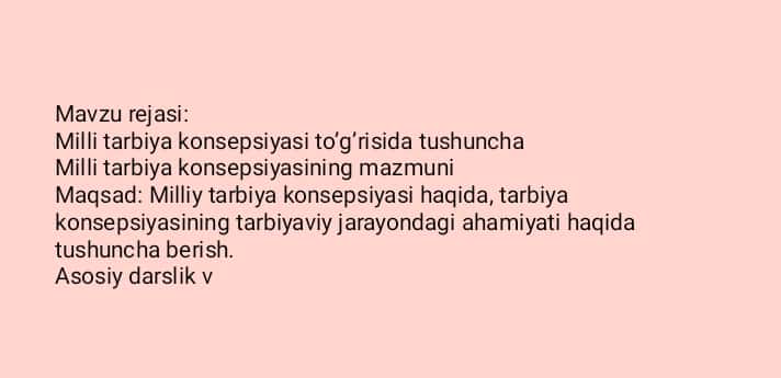 Milliy tarbiya konsepsiyasi.