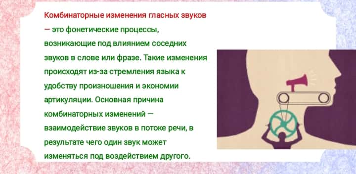 Фонетические процессы: комбинаторные изменения гласных звуков