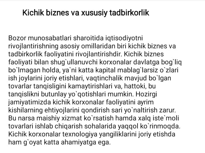 Kichik biznes va xususiy tadbirkorlik slayd