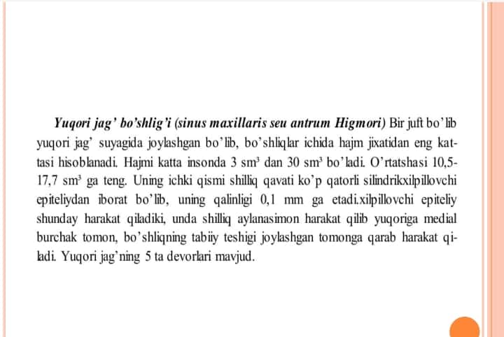 Burun yondosh bo'shliqlarining klinik anatomyasi va fizialogiyasi.