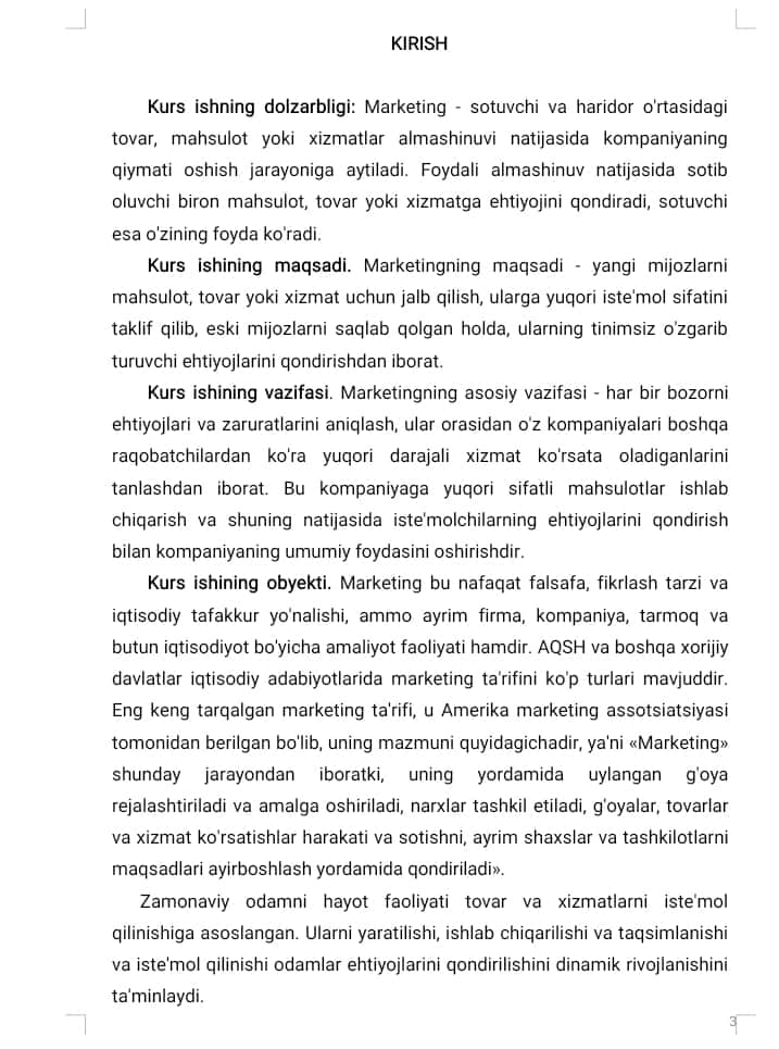 MARKETING VA UNING ASOSIY VAZIFALARI