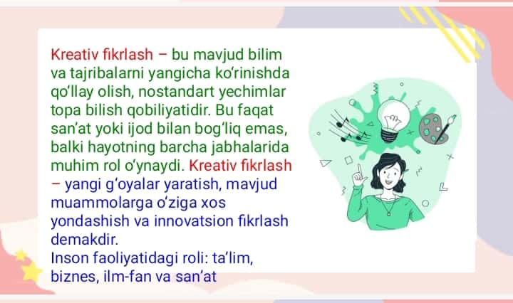 Kreativ fikrlashning inson faoliyatidagi ahamiyati va uni dolzarbligi