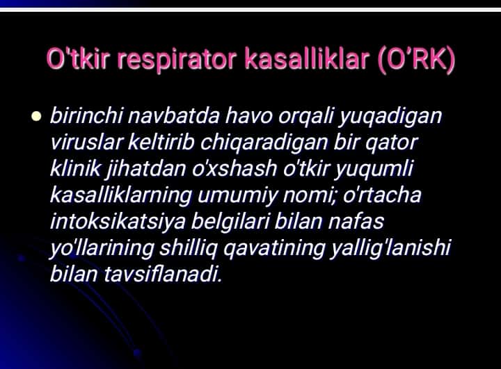 Havo tomchi yo’li bilan yuqadigan infeksiyalaring tayanch tashxisot belgilari
