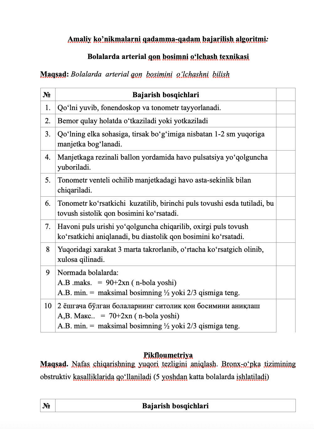Bolalarda arterial qon bosimni o‘lchash texnikasi