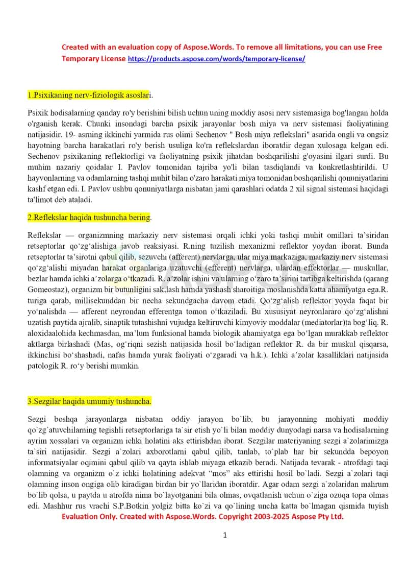 Psixikaning nerv-fiziologik asoslari glossariy-atamalar