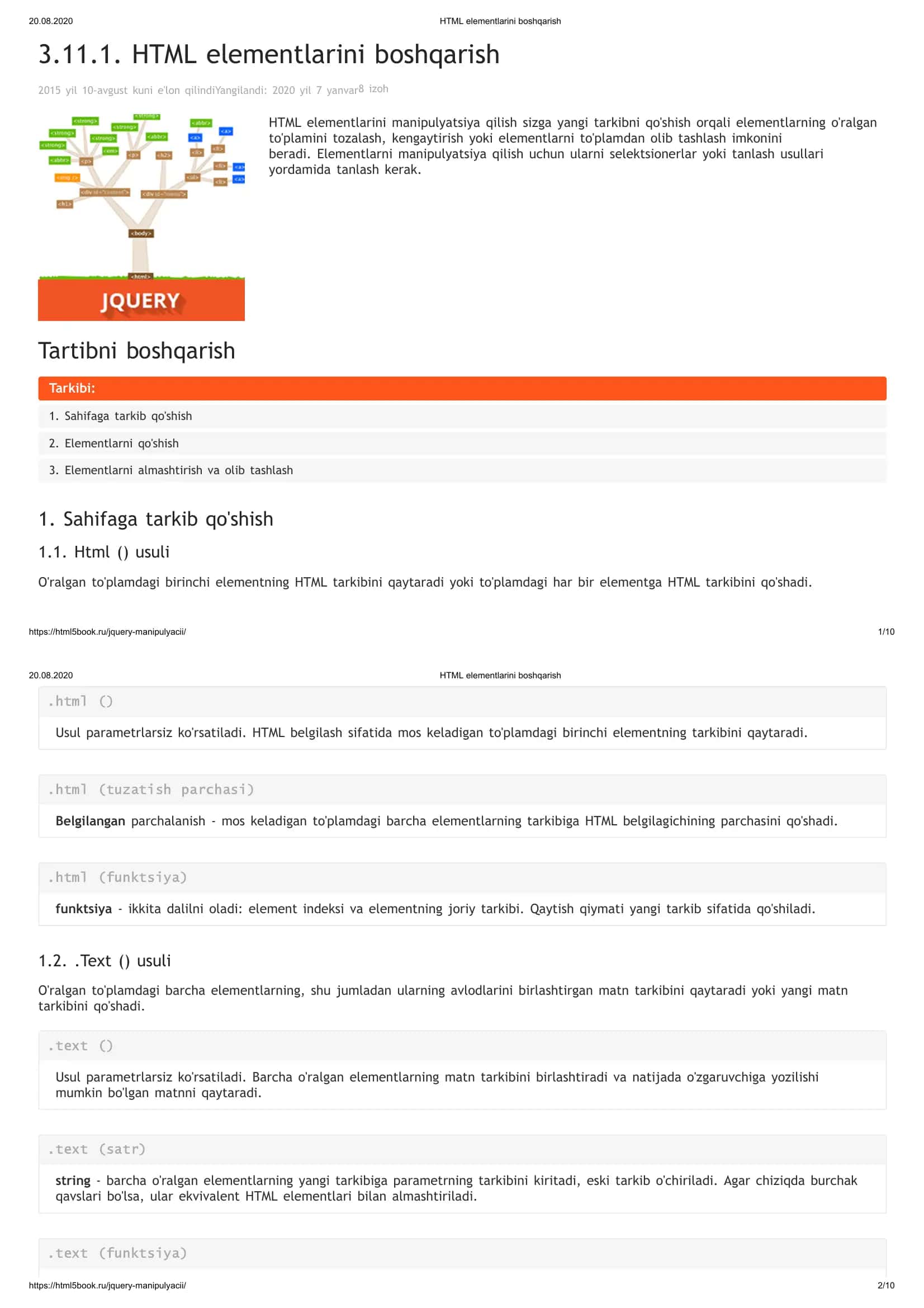 HTML elementlarini boshqarish