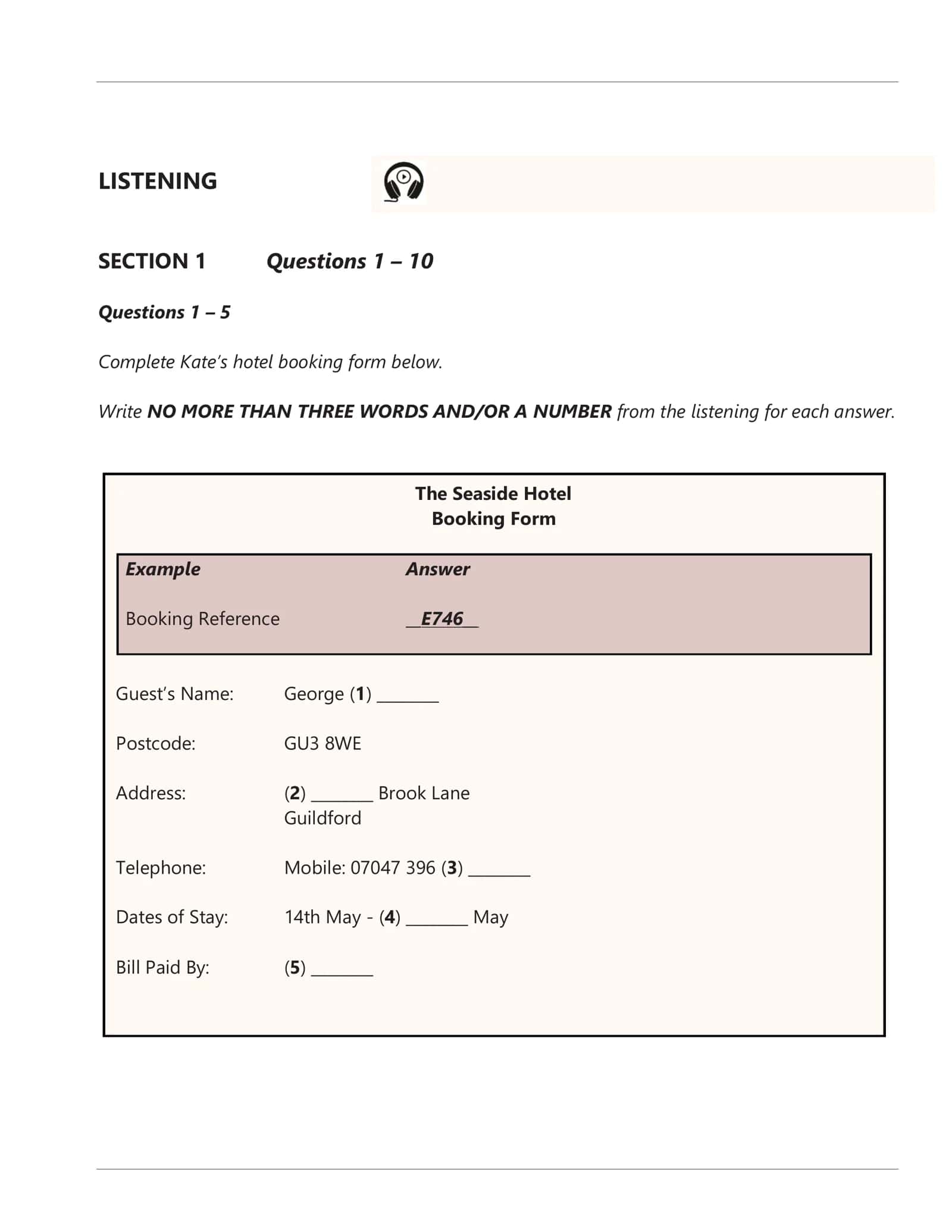 The Seaside Hotel Booking Form