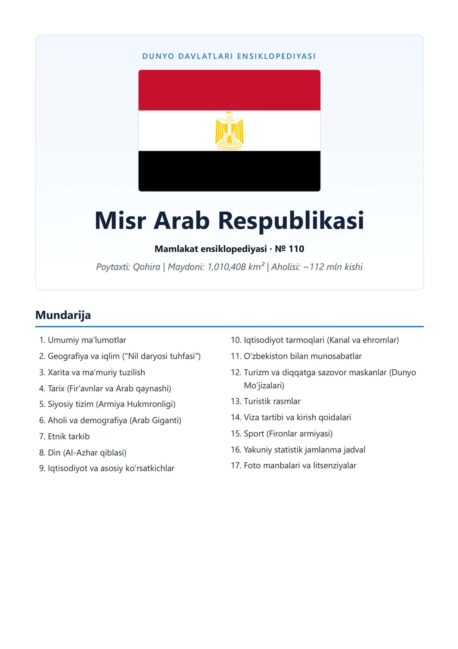 Misr Arab Respublikasi Mamlakat ensiklopediyasi
