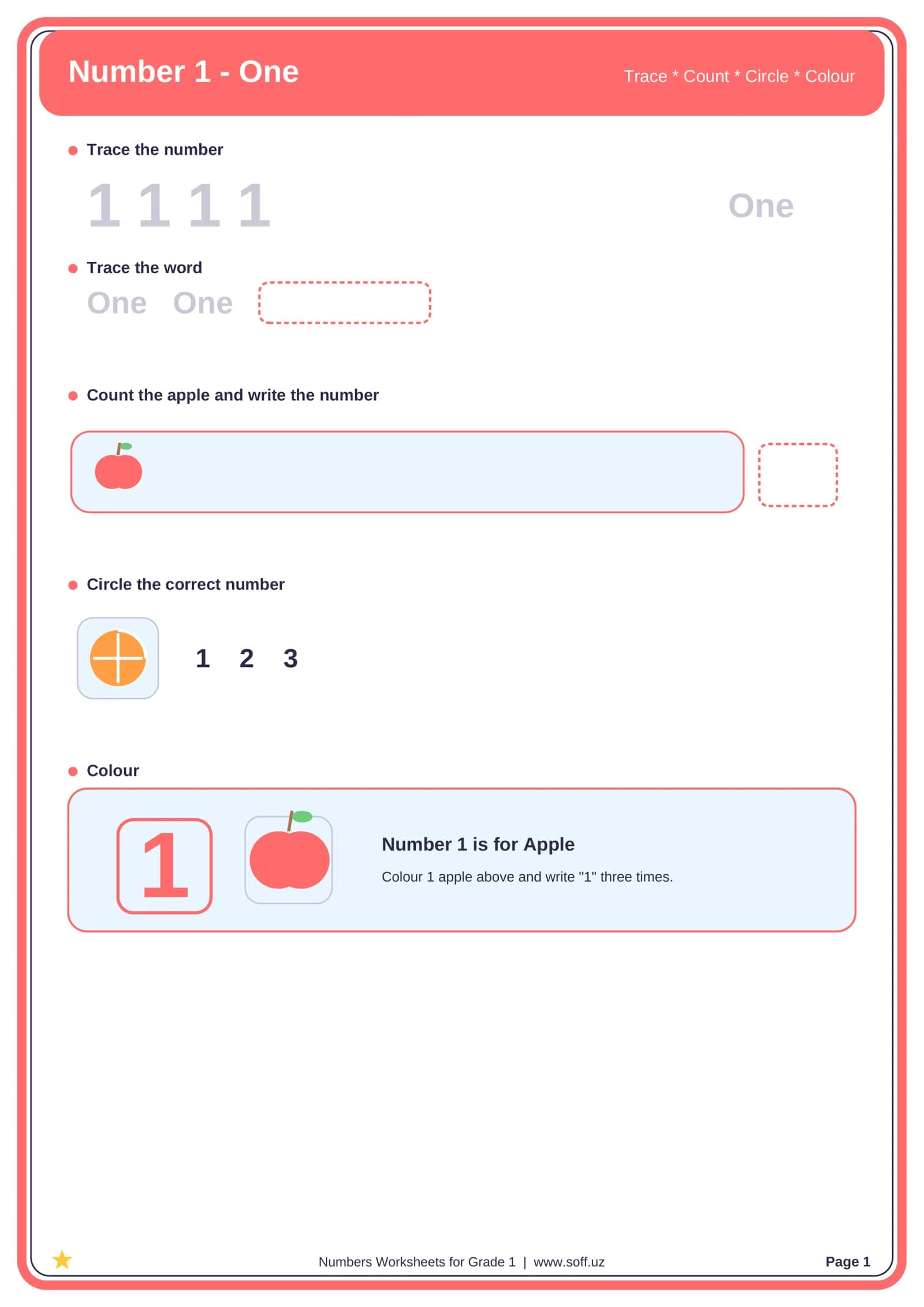 Numbers Worksheets for Grade 1