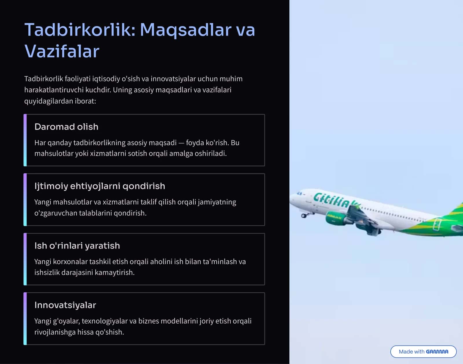 Tadbirkorlik: Maqsadlar va Vazifalar