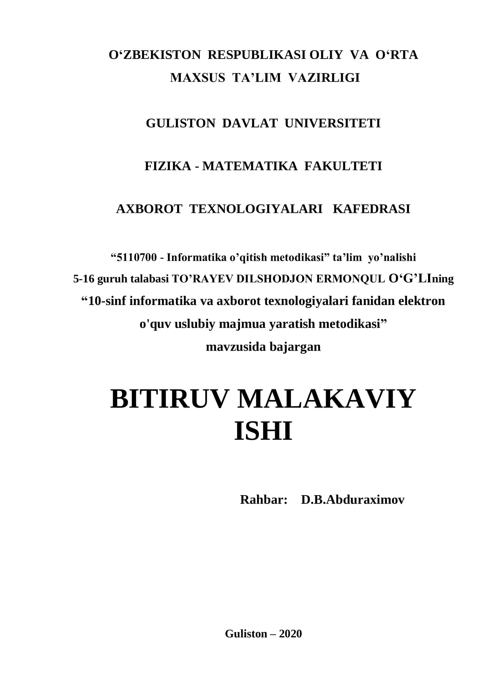 Informatika o’qitish metodikasi