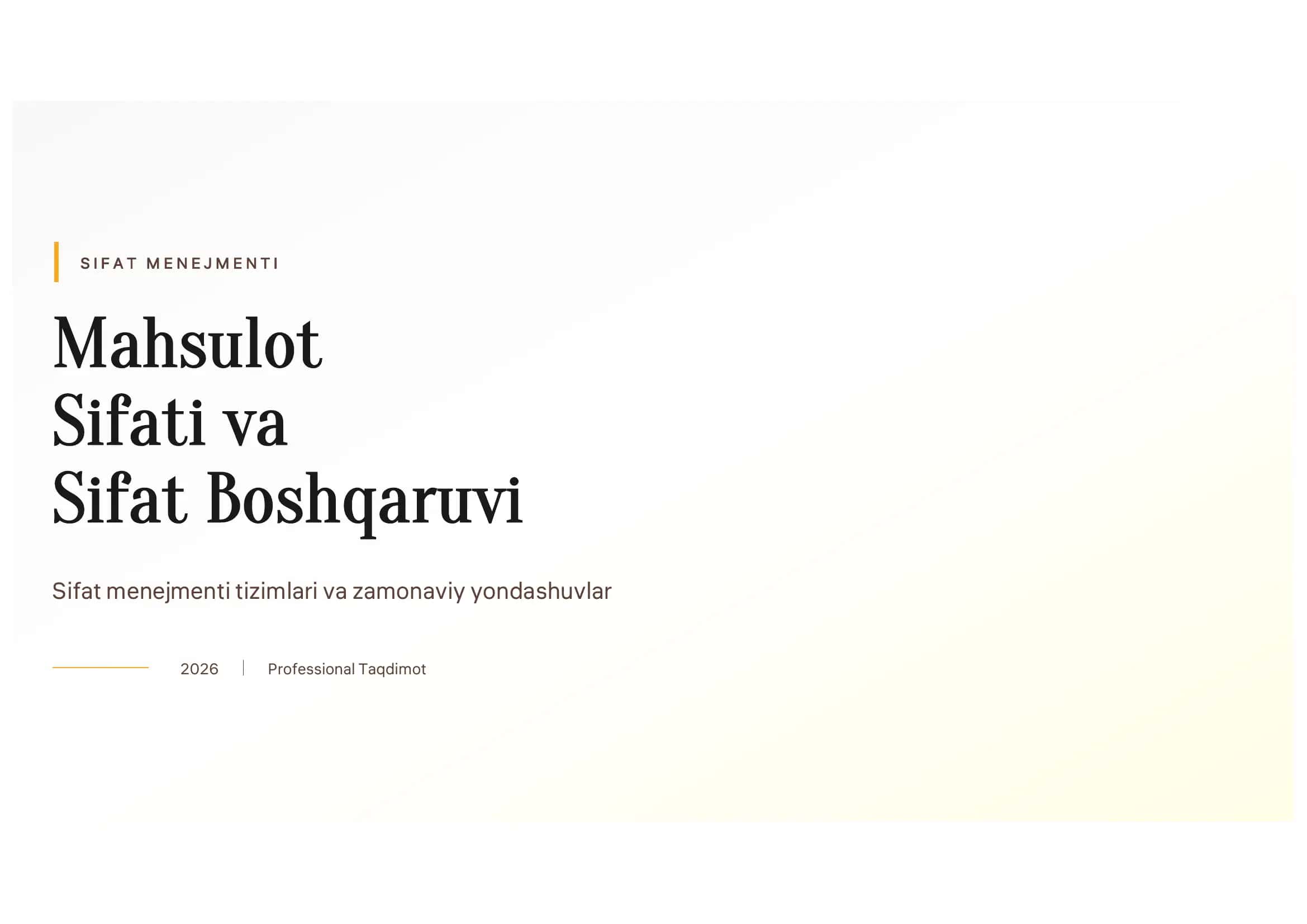 Mahsulot Sifati va Sifat Boshqaruvi