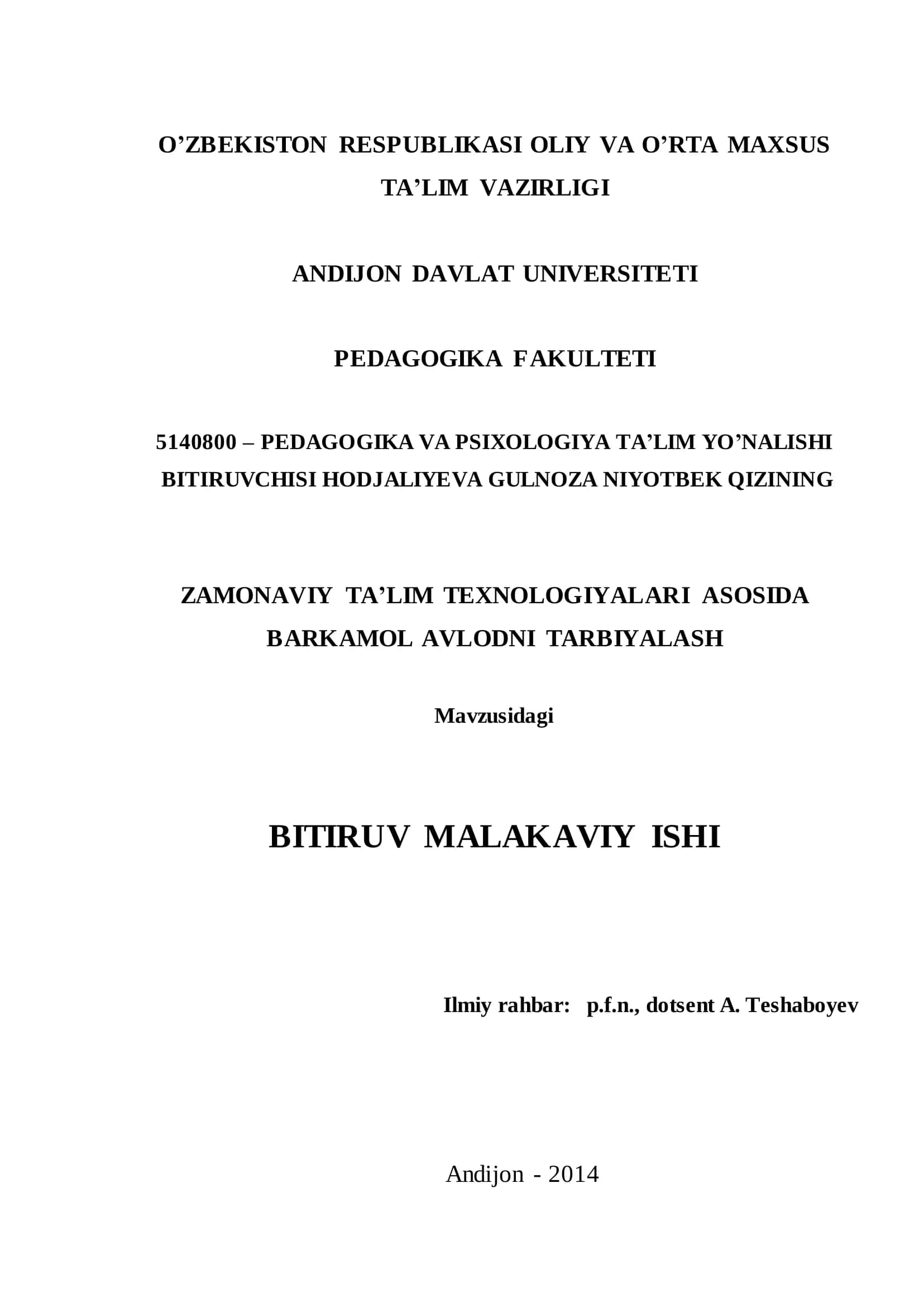 ZAMONAVIY TA‟LIM TEXNOLOGIYALARI ASOSIDA